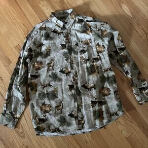 Columbia River Lodge Deer Pattern Button Up Long Sleeve Shirt Men’s XL Hunting